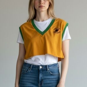 BDG Urban Outfitters Yellow and Green Oversized Crop Top Size Women Medium